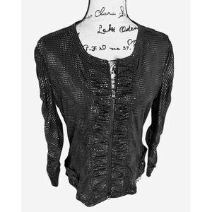 Clara Sun Woo Women's Size Medium Sequin Knit Full Zip Black Jacket Ruffled